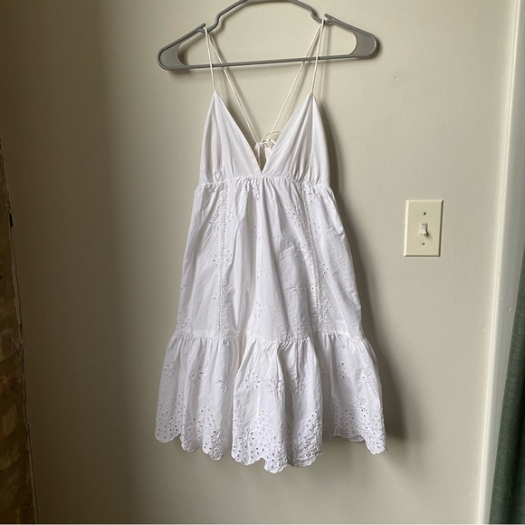 Zara White Eyelet Sundress size small tiered dress adjustable strap length - Picture 3 of 9